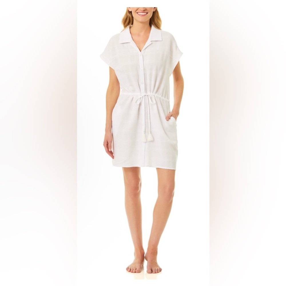 NWT Anne Cole Shirt Dress Cover Up - White - Size XL/XXL - NEW